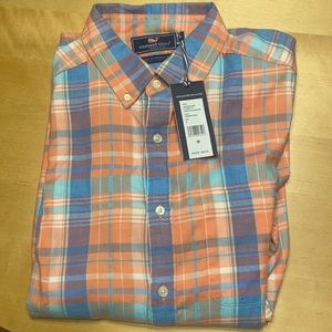 Coral and blue Vineyard Vines classic button down